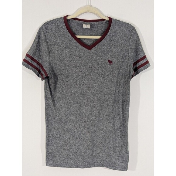 Abercrombie & Fitch Other - Vtg Abercrombie Fitch Shirt Mens Sz S Gray Trim Maroon Moose Logo Tee V-Neck Y2K